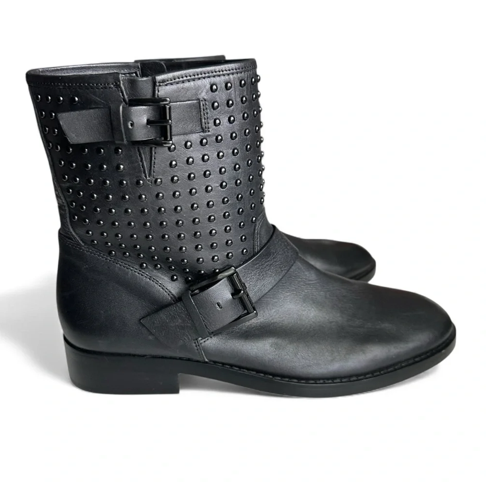Michael Kors Reeves Studded Moto Boots Black Leather Dark Academia Biker Size 7